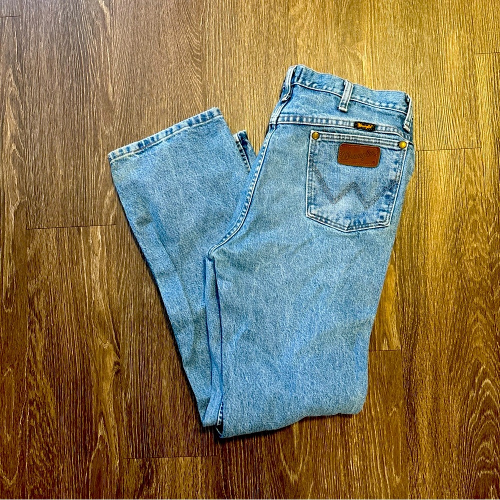 Wrangler Jeans Mens 34x32 Blue Slim Fit Cowboy Cut American Light Wash 36MWZ